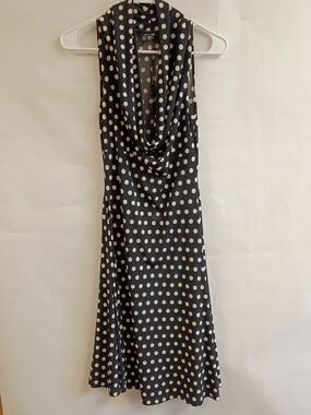 Snap Black and White Polka Dot Cowl Midi Dress